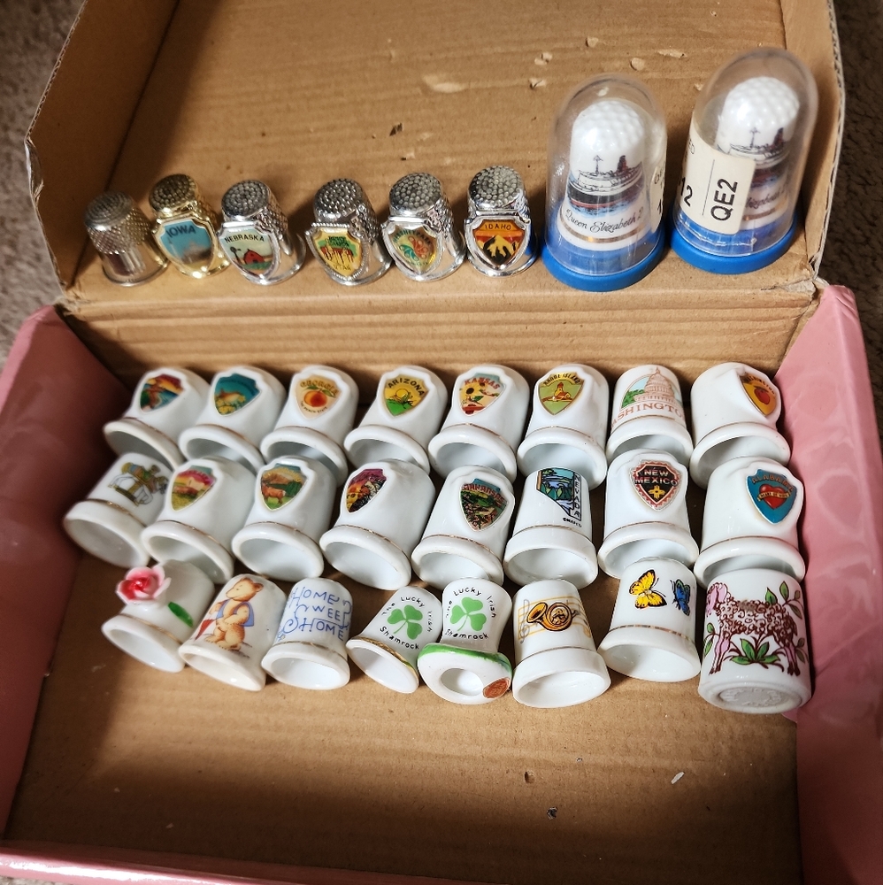Colorful Ceramic And Metal Thimbles Collection